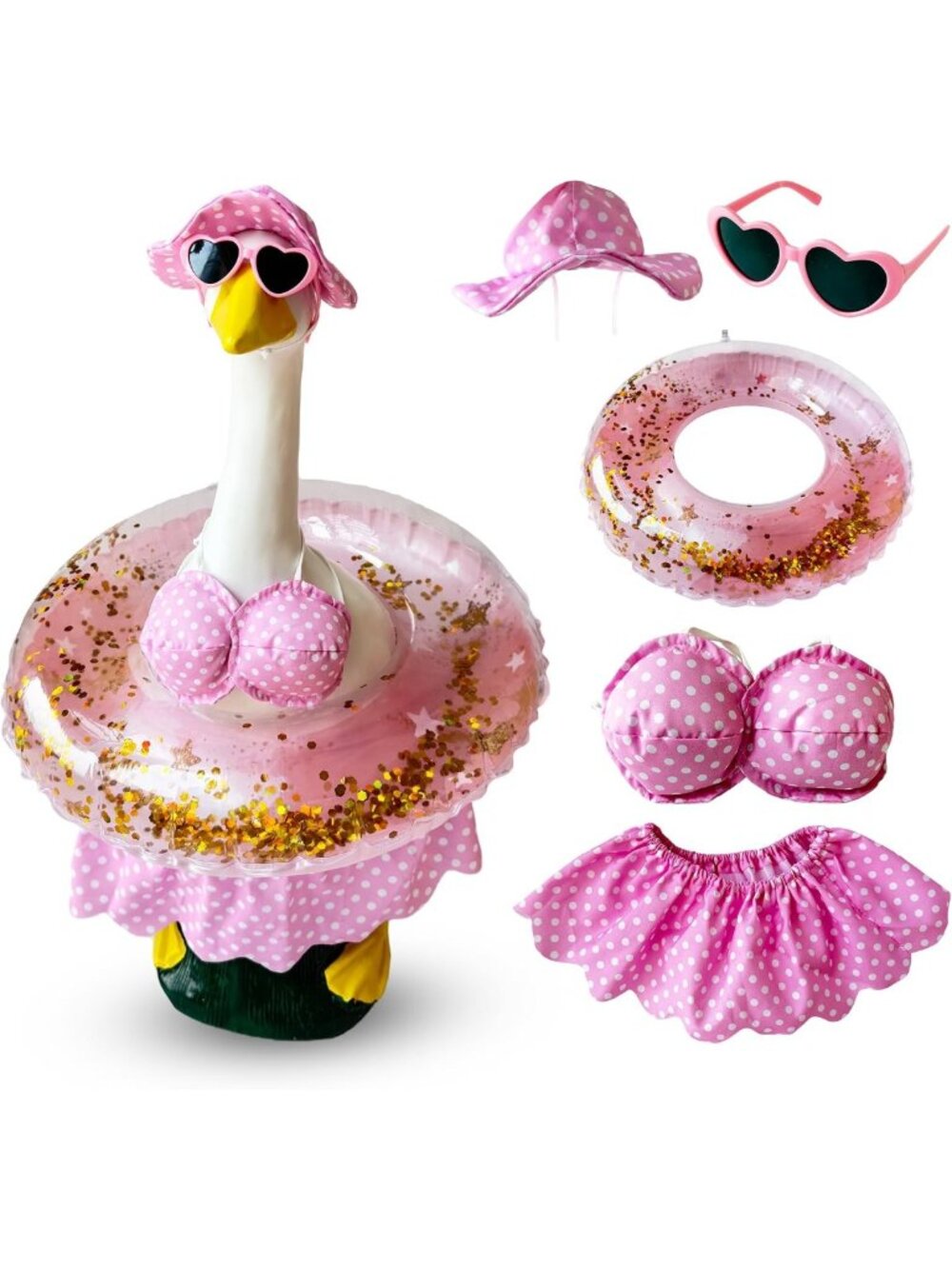 Summer Goose Outfit with Bikini, Hat & Sunglasses for 23" Lawn Decor - Fun Patio